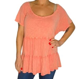 Torrid Cotton Short Sleeve Shirt Scoop Neck Orange Size 3 Large